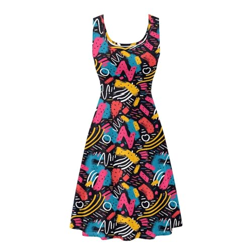 KiuLoam Womens Retro 80s 90s Disc Art Dresses Crew Neck