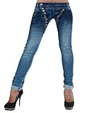 haremshose berlinerie Starke Details Damen Jeans Hose Boyfriend Damenjeans Harem Baggy Chino Haremshose L368, Farbe: Blau, Größe: 42