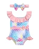 Baby Girl Bathing Suit 3-6 Months Swimsuit Girls Newborn Baby Girl Swimsuits Pink Mermaid One Piece Swimwear Bikini Headband Sets