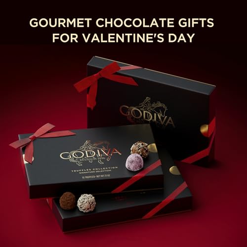 Image of Godiva Red Ribbon Signature Truffle Gift Box, Belgian Dark and Milk Chocolates with Ganache Centers, Gourmet Valentine's Day Gift, Kosher, 24 Pc