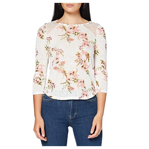 Springfield Flor Lace Homb-c/96 Camiseta, Beige (Ivory 96), XS (Tamaño del Fabricante: XS) para Mujer