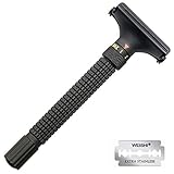 WEISHI Nostalgic Adjustable Butterfly Open Double Edge Safety Razor Matte Black
