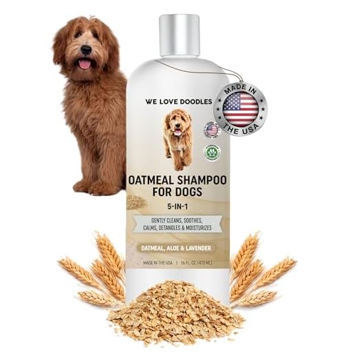 5-in-1 Premium Oatmeal Shampoo for Dogs, Gentle for Itchy & Sensitive Skin, Provides Itch Relief, Hypoallergenic & Soothing for Dry Skin, Moisturizing Anti-Itch, Made in USA, 16 oz [We Love Doodles]
