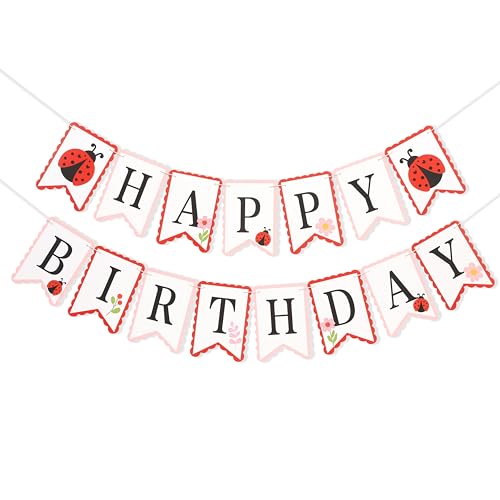 Ladybug Happy Birthday Banner - Cute Ladybird Party Decorations, Ladybug Theme Hanging Flags for Baby Showers, Kids Room Decor, Outdoor Garden Party Supplies by Agvgaza - Used condition - Image 6