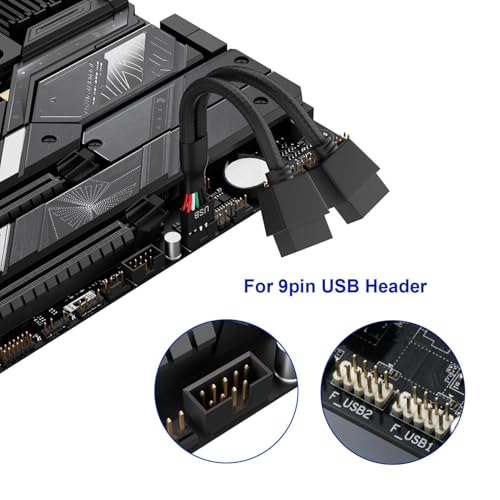 Image of 2PCS Motherboard USB Header Splitter - USB 2.0 to Dual 9 Pin Extension Cable, Internal USB Splitter for PC Internal Computer Motherboard (Black-6.3inch)