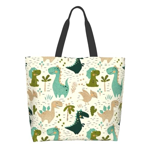 Cafl Cute Dinosaurs Shoulder Bag Cartoon Dinosaur Tote Bag Large Reusable Eco-friendly Shopping Bags Portable Storage Handbag Convenient Shoppers for Gym Beach Travel Shopping