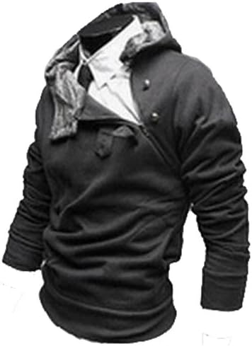 Men's Winter Sweatershirts Jacket Coat Rabbit Fur Collar W03 (XXXL （US X-Large）, Dark Grey)