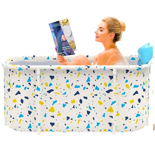 Image of Foldable Adult Bath Tub for Home Spa | Large Portable Bathtub with Backrest & Handle | Insulated Folding Tub for Hot & Cold Soak, Ice Bath, Bubble Bath & Relaxing Spa (Life Style)