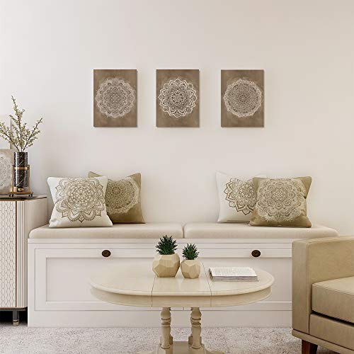 SUMGAR Beige Coffee Mandala Throw Kissenbezüge Frühling Indian Boho Pattern Square Kissenbezüge Bohemian Kissenbezüge… – Bild 4