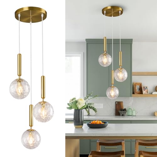 ZPBSJ Luminaire moderne en or – Suspension Mid-Century à boules de verre clair et blanc, pour îlot de cuisine, salle à manger, salle de bain, entrée et...