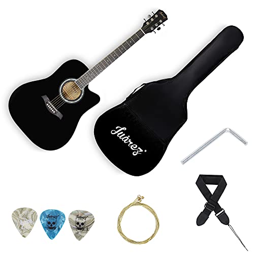 Image of Juarez 41 Inch Acoustic Guitar Kit with Truss Rod, JRB41C /BK Solid Linden Wood, Ziko Strings, Pearl Rosette & Bridge, Die Cast Machine with Picks, Strap, Strings & Bag, Gloss Black