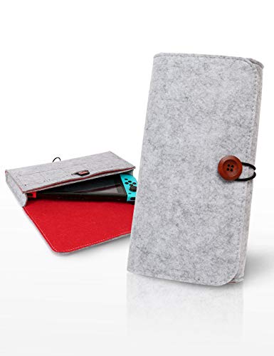 FNEIAE Switch Carrying Case, Ultra Slim Professional Protective Felt Pouch for Nintendo Switch with 5 Game Cartridges Holders - Light Grey