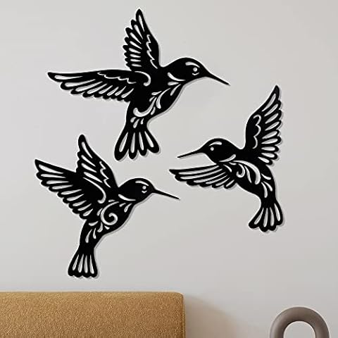 QMCAHCE 3Pack Metal Hummingbird Wall Art Decoration 3D Bird Wall Silhouette Metal Wall Decor for Home Office Living Room Garden Bedroom Decor Sculpture Cover