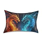 YETTASBIN Water Fire Dragon Satin Pillowcase, Soft Breathable Silk Pillow Case with Envelope Closure for Hair and Skin, Standard Size 26 x 20 Inch