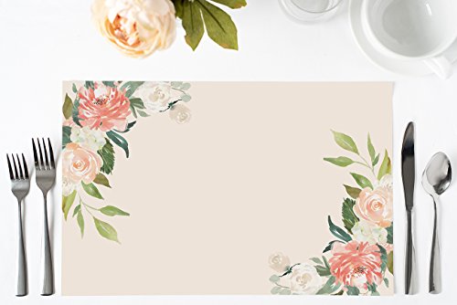 Db Party Studio Paper Placemats 25 Pack Disposable Place Mats Graduation Woman's Birthday Parties Wedding Reception Lovely Flower Blooms Easy Cleanup Brunch Dinner Tableware Guest Seating 17" X 11" #TOP1