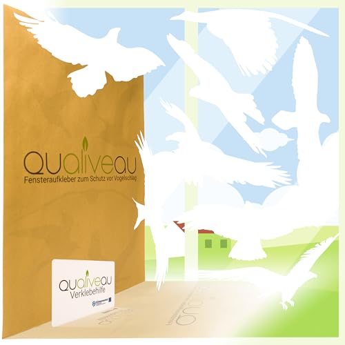 Qualiveau® 40cm Große Aufkleber zum Schutz vor Vogelschlag | Komplettset mit Rakel (Weiß)