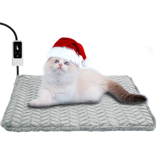Heeyoo Pet Heating Pad, Adjustable Temperature Dog Cat Heating Pad with Timer, Waterproof Heated Dog Bed with Chew Resistant Cord, Auto Power-Off Indoor Pet Heated Mat for Dogs and Cats