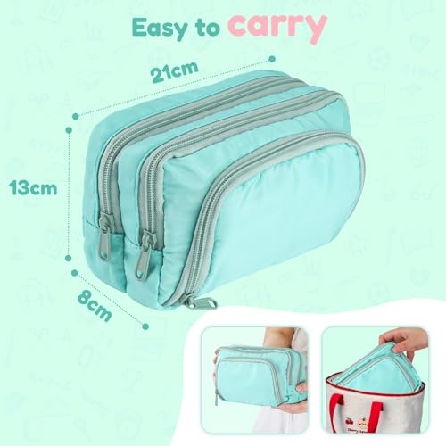 Euqvunn Pencil Case, Large Capacity Pen Case with 3 Compartments, Stationery Pouch for School & Office Supplies, Cyan - Image 4