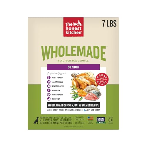 The Honest Kitchen Human Grade Wholemade Whole Grain Chicken, Oat & Salmon Dehydrated Senior Dog Food, 7lb Bag (Makes 28lbs)