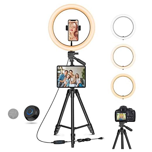 12" Large Ring Light with Stand Adjustable, 2-in-1 Phone/Tablet Mount, Dimmable LED Ring Light for Selfie, Live Stream, Makeup, Photography, Conference, Suitable for Camera/7.9"-12.9" Tablet