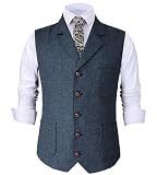 Mens Retro Suit Vest Tweed Wool Regular Fit Dress Waistcoat Herringbone for Jacket (Light Navy,XX-Large)