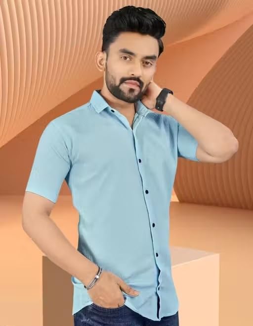 Image of Wonder World Men Shirt 1 Pack Short Sleeve Solid Pattern Lightweight Casual Formal Top