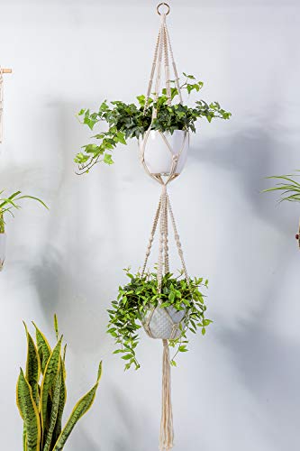 Timeyard 2 Tier Macrame Plant Hanger Handmade Double Indoor Hanging Planter Pot Holder - Modern Boho Home Decor - 1 Pcs Ceiling Hook #TOP1