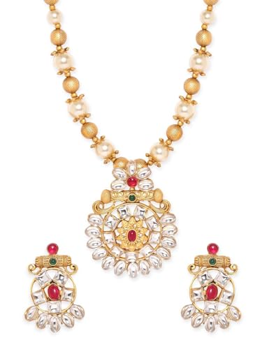 Juego de joyas Kundan DMZ-2098 antialérgico de latón y oro de 22k