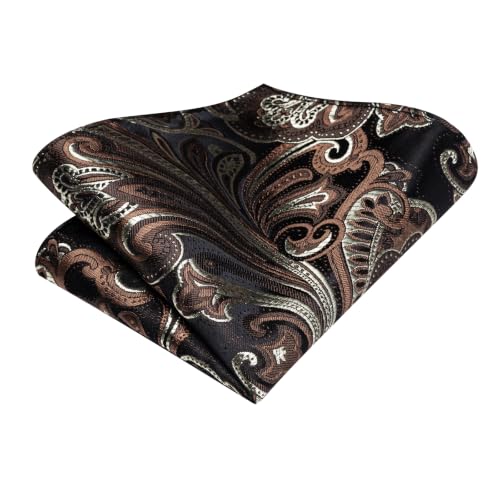 Image of Hi-Tie Men Silk Ties Set with Flower Lapel Pin Necktie Pocket Square Cufflinks for Tuxedo Wedding Business