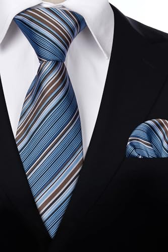 Image of HISDERN Mens Striped Ties Classic Silk Woven Tie and Pocket Square Set Formal Business Necktie Handkerchief for Wedding