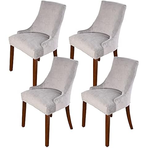 MIFXIN Velvet Wingback Chair Cover Slipcover Stretch Washable Sloping Armchair Dining Chair Protector Seat Cover for Dining Room Banquet Home Party Decor (Set of 4, Silver Grey) Cover