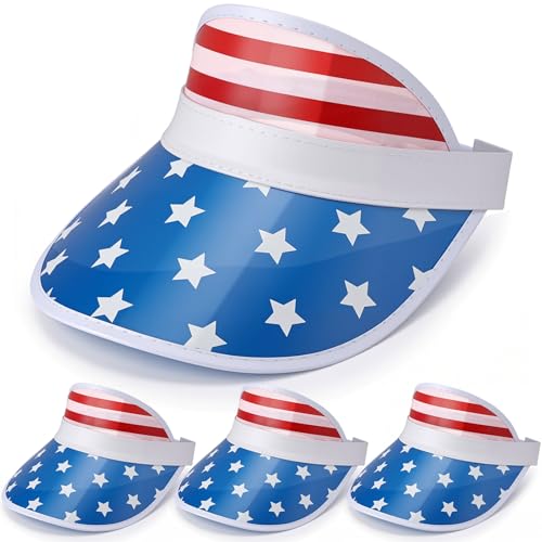 Image of Vabean American Flag Visor 4th of July Hat UV Protection Plastic Patriotic USA Visor Cap for Women Men Beach Accessories