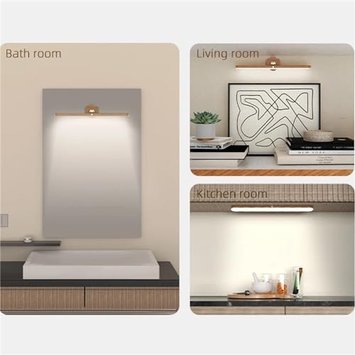 Lâmpada de parede com design de madeira maciça imitação de LED, rotação de 360°, bateria magnética,