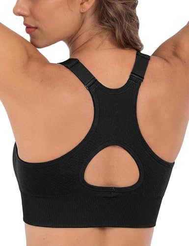 Litherday Sport BH Damen Starker Halt Push Up Ohne Bügel Nahtlos Verstellbare Träger Abnehmbar Gepolstert Sports Bra für Fitness Yoga Joggen (Schwarz, XL)