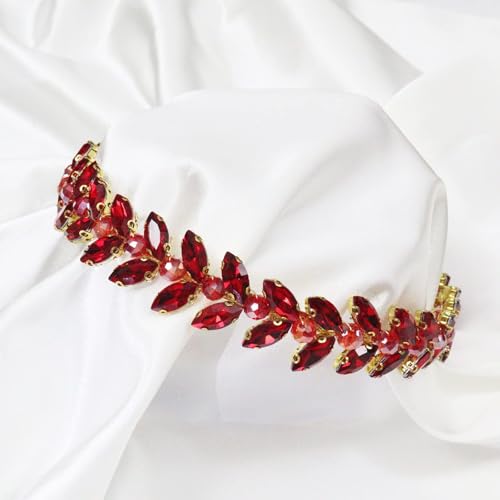 Brihasory Green Rhinestone Headband Wedding Hair Accessories for Brides Tiaras for Women and Girls Goddess Costume Hair Decoration Party Prom Bridesmaid Gifts(Red)
