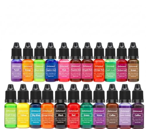 MAKINGTEC Resin Dye - 20 Colors Liquid Resin Making Dye for DIY Candle or Resins making supplies Kit Food Grade Ingredients Oil-Based Coloring for Resins Dyes Beeswax Gel Wax - Each 0.35oz/10ml