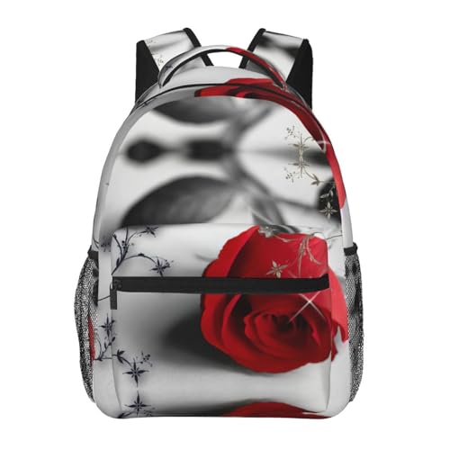 Sac à dos léger en toile OdDdot noir imprimé rose rouge pour homme et femme taille unique