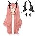 JoneTing Pink Wig for Women Long Wavy Wig with Ponytails Synthetic Pink Cosplay Wig with Accessories