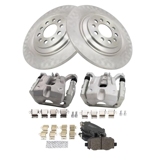 Image of TRQ Rear Brake Pad and Rotor Set Ceramic Rotors Calipers Compatible with 2016-2020 Jeep Cherokee