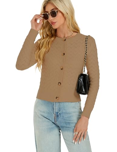 Image of Women's Long Sleeve Cropped Knitted Sweater Cardigan Button Down Open Front Knitted Shrug Sweaters
