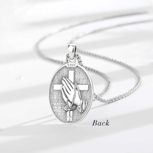 INFUSEU Virgin Mary Necklace Blessed Mother Mary Pendant Saint Serenity Prayer Praying Hands Jewelry Silver Women Miraculous Medal Catholic Gifts Christian Religious Medallion Holy Rose Flower3