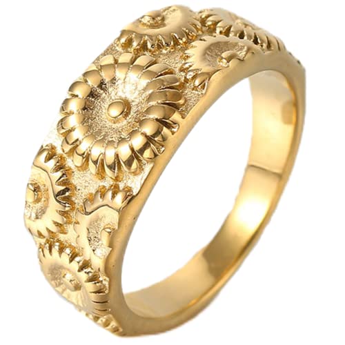 Jude Jewelers Stainless Steel Retro Vintage Sun Flower Floral Wedding Band Cocktail Party Holiday Ring