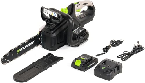 Murray Motosierra Inalámbrica 20V MU-BAT-CS30-KIT – Espada & Cadena 12, Función SDS, Freno de Seguridad Doble – Empuñadura Redonda, Gran Ventana de Aceite – Incluye Batería 4Ah & Cargador