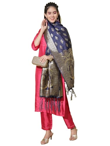 Image of VredeVogel Women's Cotton Silk Blend Straight Kurta Trouser With Dupatta Set