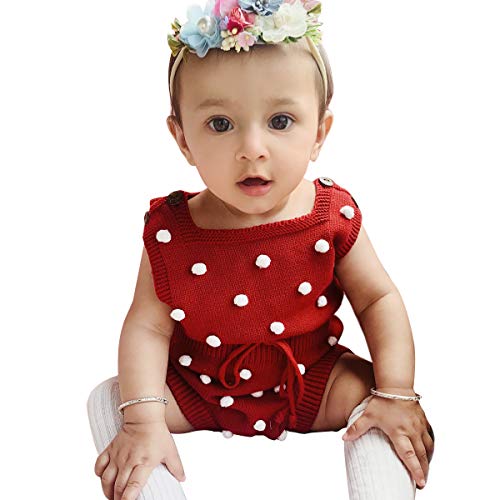 Image of Simplee kids Baby Girl Knit Romper Fall Sleeveless Pompoms Rompers Newborn Little Girl Overall Jumpsuit Outfits
