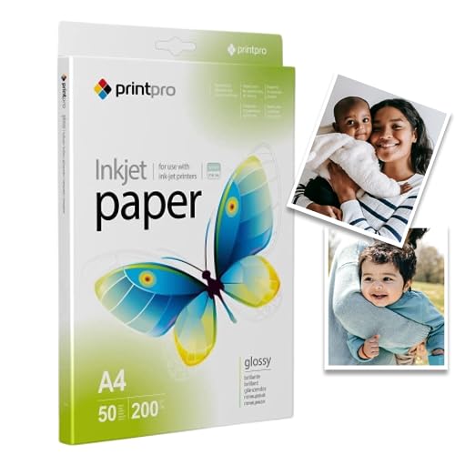 Fotopapier PrintPro von COLORWAY glänzend A4 200g/m² 50 Blatt Sofort Trocken Wasserfest für alle Tintenstrahldrucker