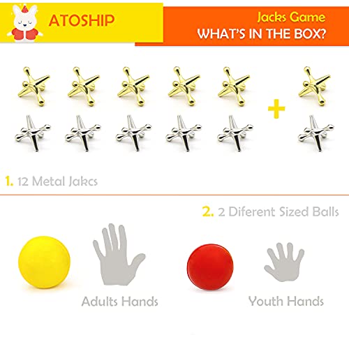 Atoshp Jacks Game With Ball, Retro Toys, 12 Metal Jax And 2 Different Balls In The Box #TOP1
