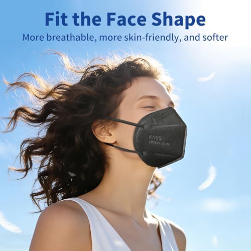 Image of Hotodeal KN95 Face Masks 40 Pcs, Black Kn95 Masks for Adults, 5 Layers Cup Dust Mask for Men, Women, Healthcare /Essential Workers