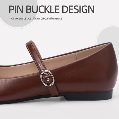Image of Women's Mary Jane Shoes, Ballet Flats for Women, Square Toe Shoes for Women | Comfortable Dressy Adjustable Buckle Strap for Work Office business Casual, Memory Foam PU Sole Slip Resistant Wedding Party