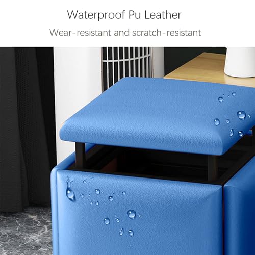 Silla de cubo de cuero azul 17.7" taburete apilable de lujo 4